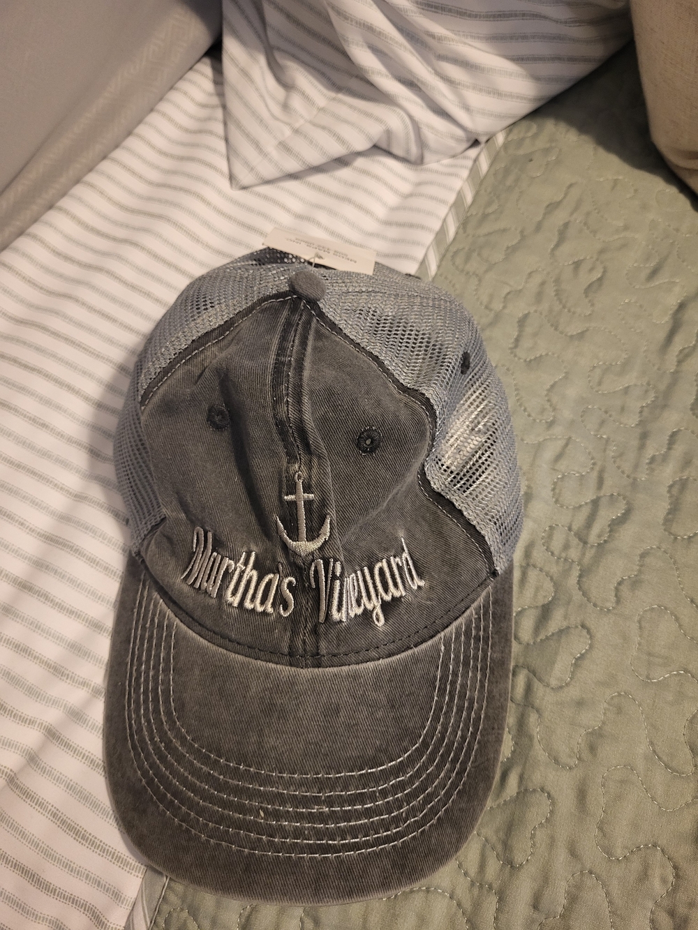 Washed Gray Embroidered Anchor Trucker Hat - Martha's Vineyard